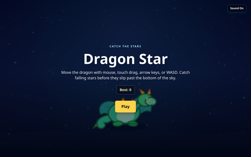 Screenshot of the Dragon Star catch-the-stars game.