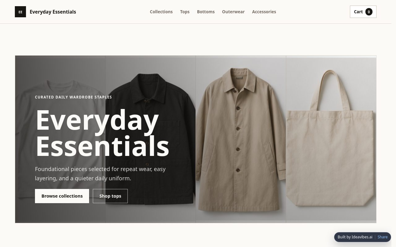 Screenshot of the Everyday Essentials e-commerce storefront.