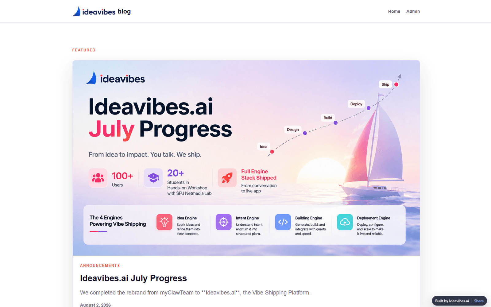 Screenshot of a content site built with ideavibes.ai